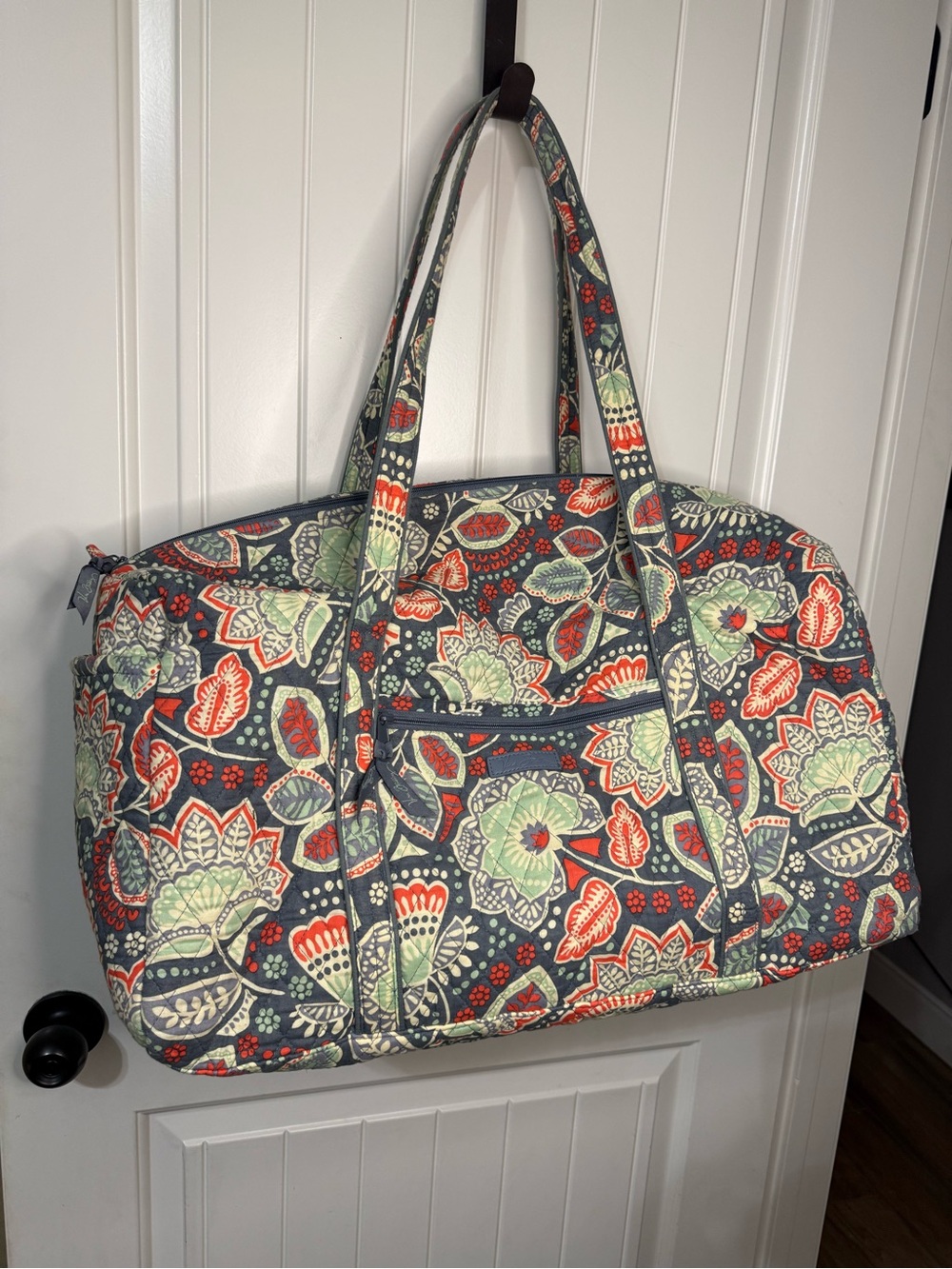 Vera Bradley Quilted Floral Travel Tote in Navy, Coral & Mint
